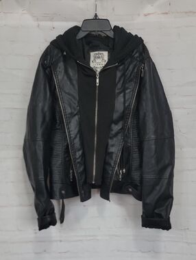 By Johnny Black Faux Leather Hooded Bomber Jacket